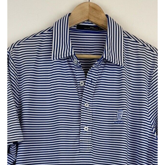 POLO RLX x SCIOTO CC Size Large Blue Striped Performance Golf Polo Shirt Mens - Picture 2 of 6